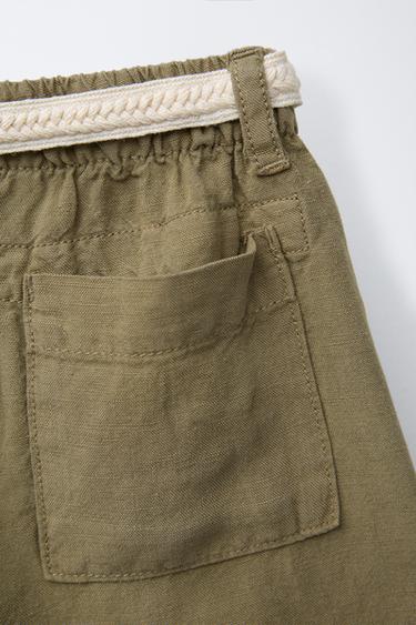 BERMUDA EN LIN À CEINTURE CORDON - Kaki de Zara - Image 3