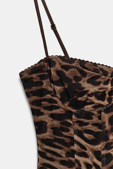 ROBE CORSET EN TULLE À IMPRIMÉ ANIMALIER - Léopard / Marron clair de Zara - Image 6
