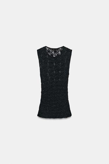 Zara LACE SLEEVELESS TOP - Black