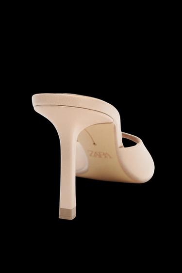 Zara LEATHER HEELED MULES - Beige