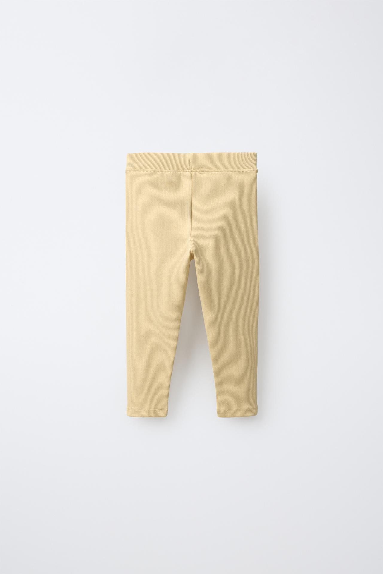 LABEL DETAIL RIBBED LEGGINGS — Ocher