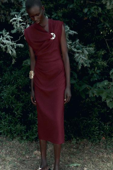 GOLD APPLIQUÉ MIDI DRESS - Raspberry by Zara - Image 1