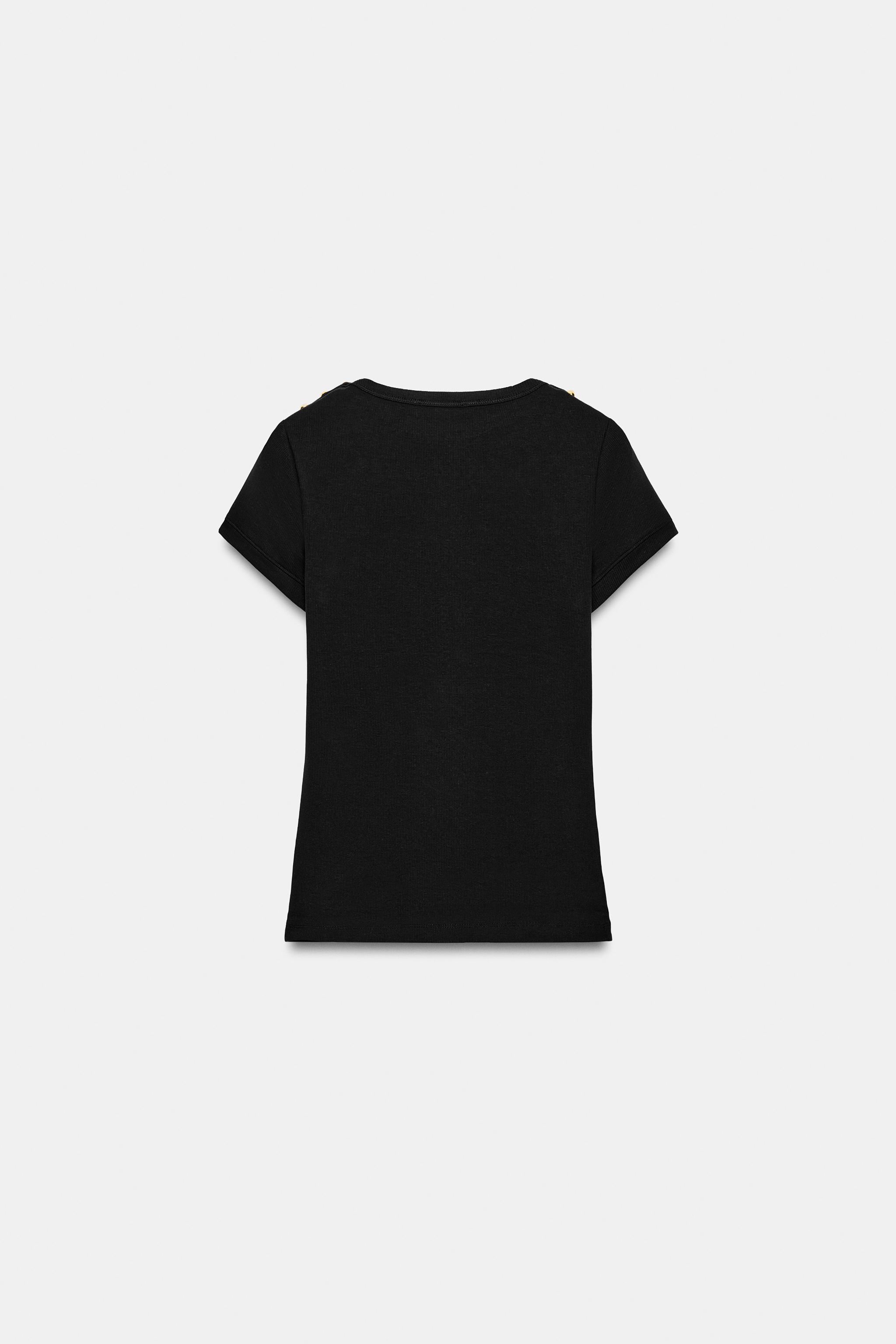 Женские футболки Zara RIBBED BUTTON T-SHIRT — фото 6