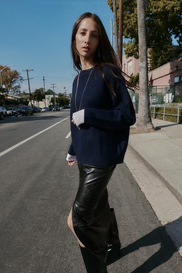 PULL EN MAILLE UNIE - Bleu marine de Zara - Image 3