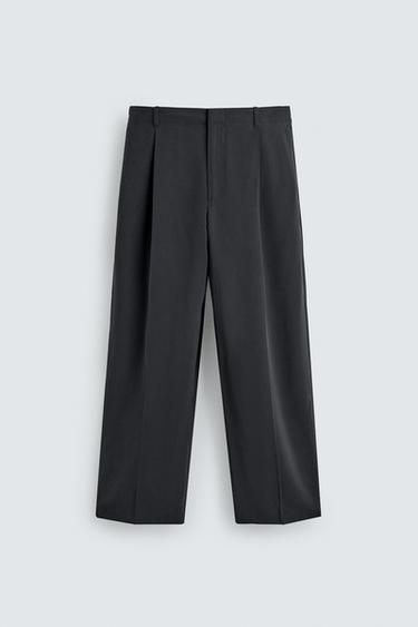 STRAIGHT-LEG PLEATED TROUSERS - Blue by Zara