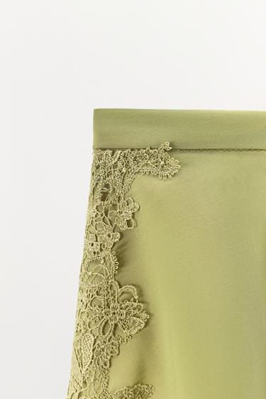 SHORT EN SATIN ET DENTELLE - Vert de Zara - Image 7