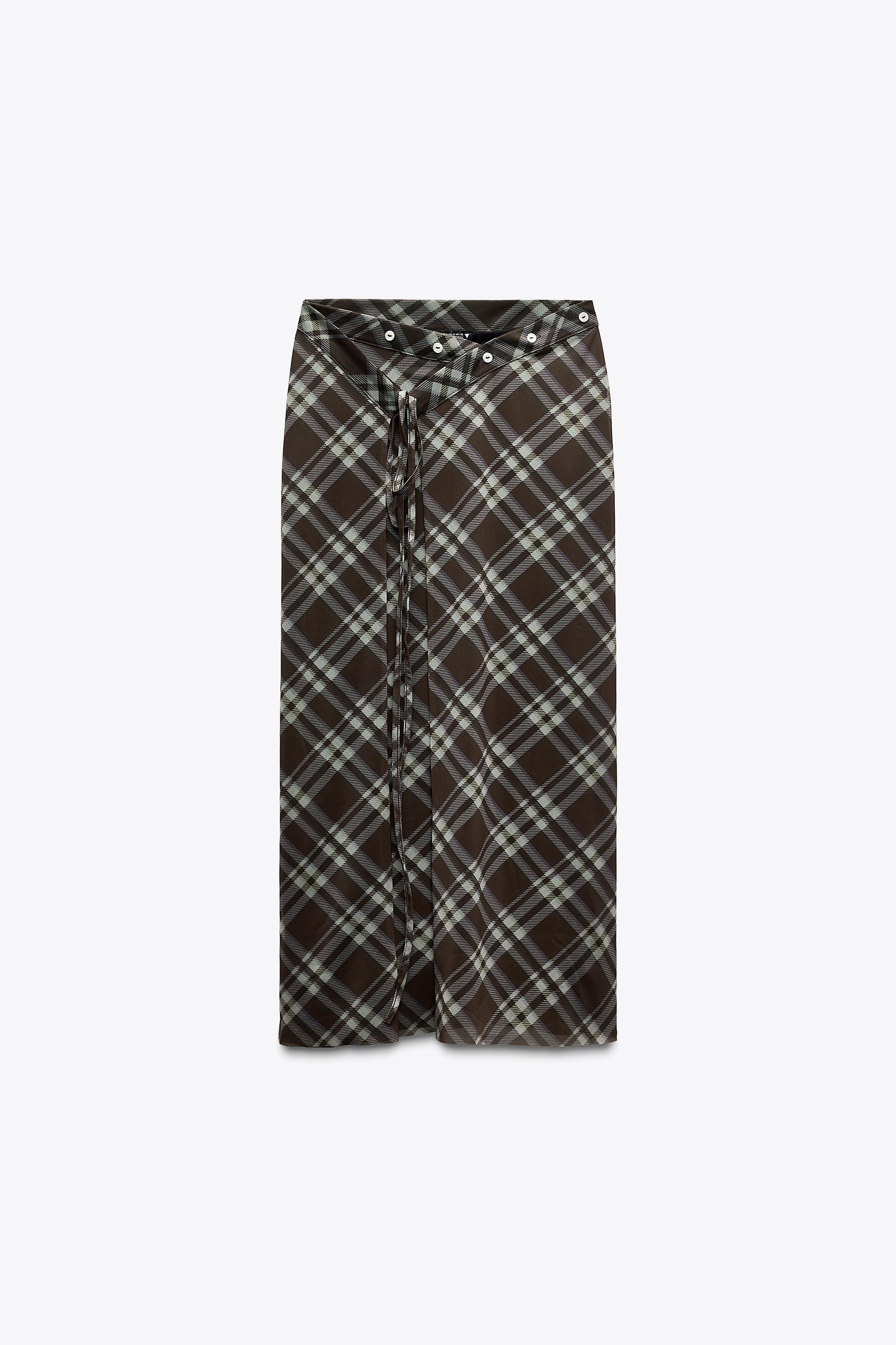 チェック柄チュールサロンスカート - カーキ | ZARA Japan / 日本