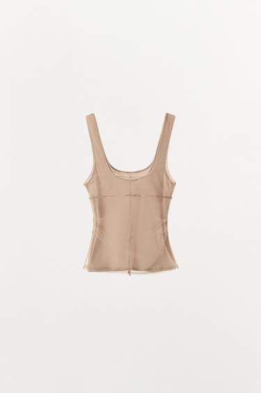 SEAM DETAIL TULLE TOP - Beige-pink by Zara - Image 9