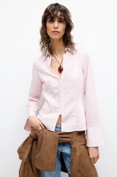CAMISA LISTRADA COM COLCHETES - Rosa-claro da Zara