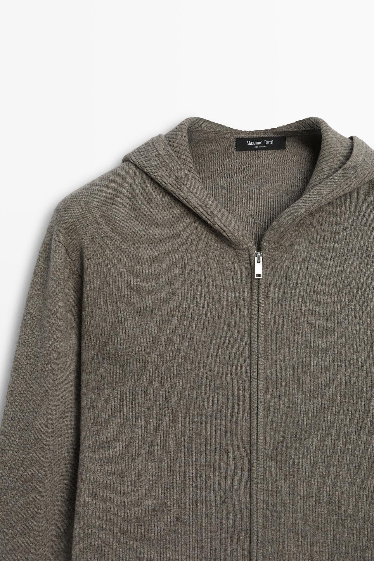 Wool blend knit hood cardigan — Bone