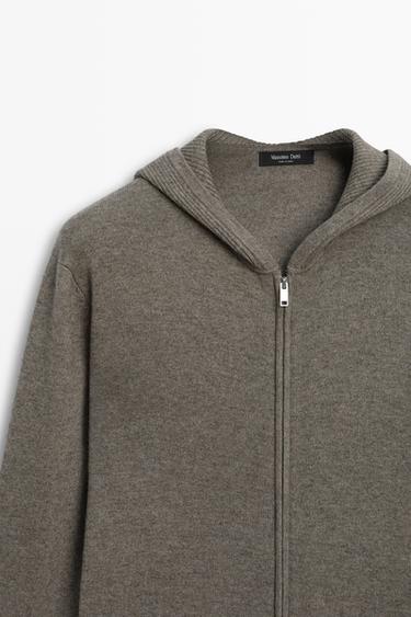 Wool blend knit hood cardigan — Bone 2
