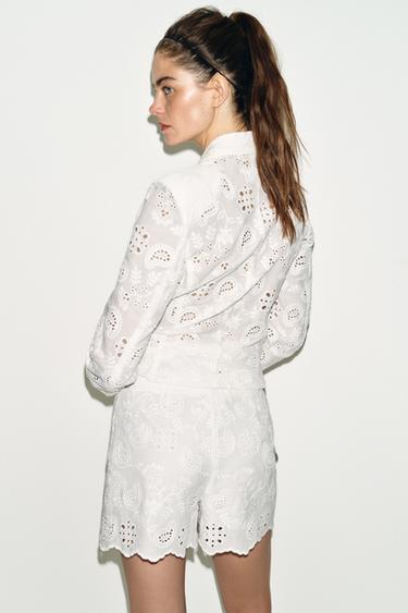 EMBROIDERED DIE-CUT BERMUDA SHORTS - White by Zara - Image 4
