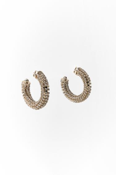 BOUCLES D'OREILLES ANNEAUX AVEC STRASS - Doré de Zara - Image 3