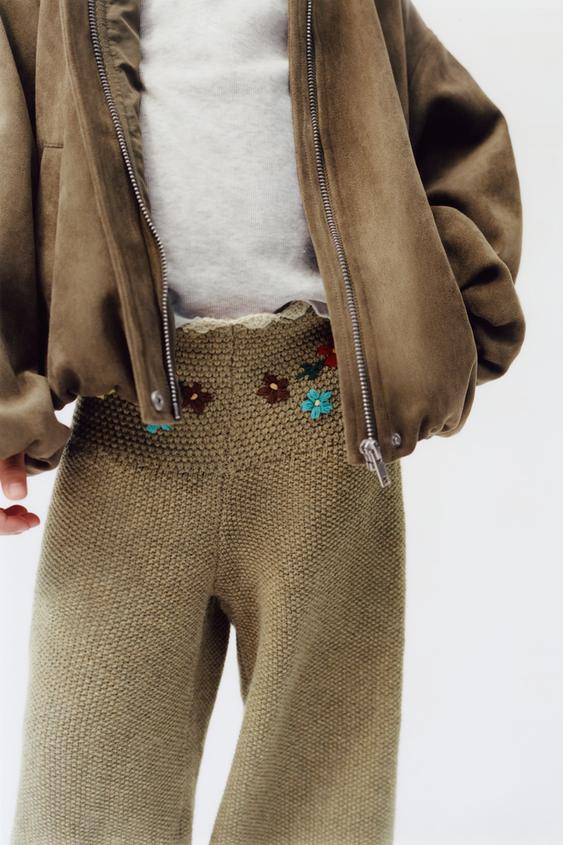 EMBROIDERED KNIT SAROUEL TROUSERS - Light khaki by Zara - Image 0