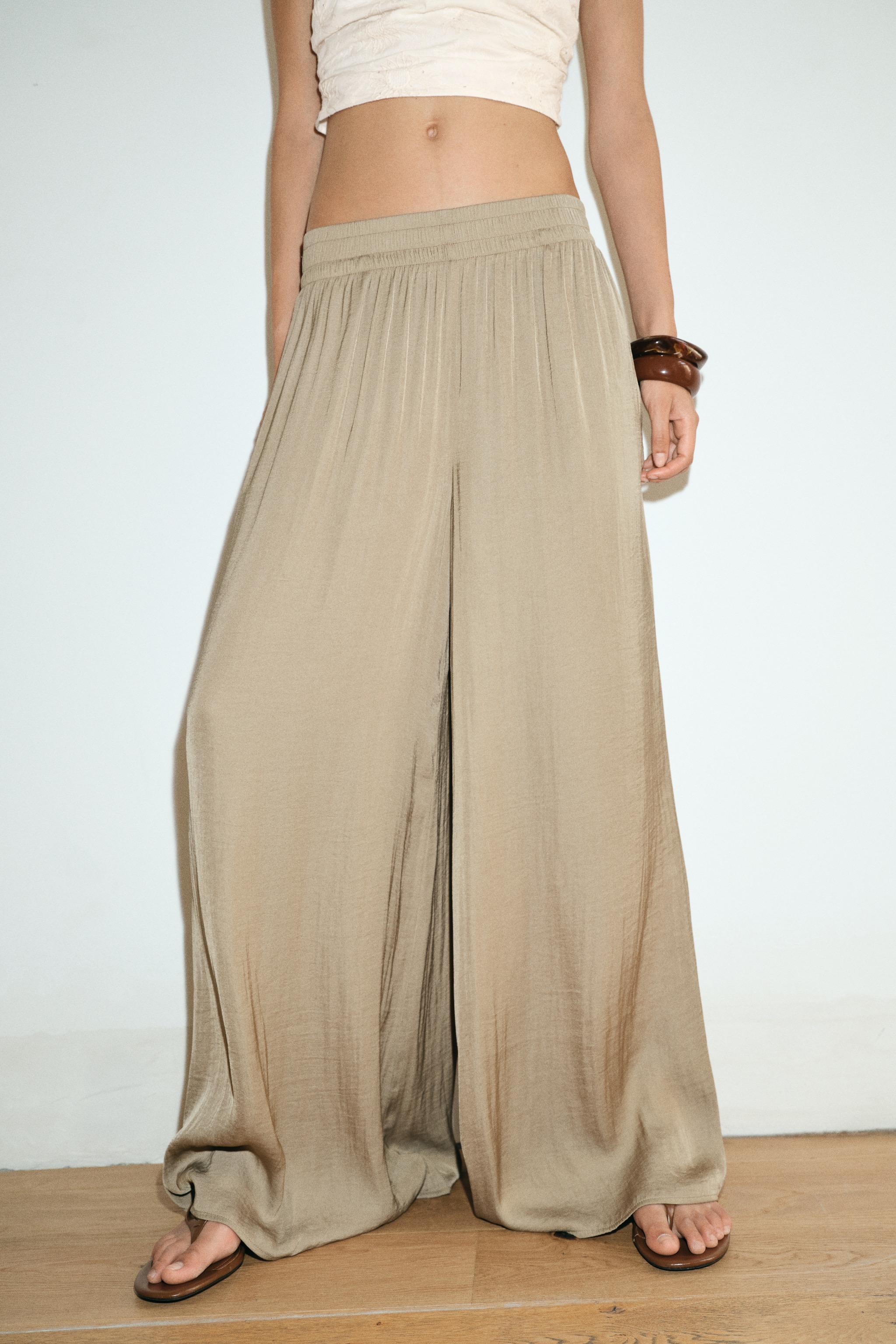 FLOWY WIDE LEG PANTS — Brown / Taupe