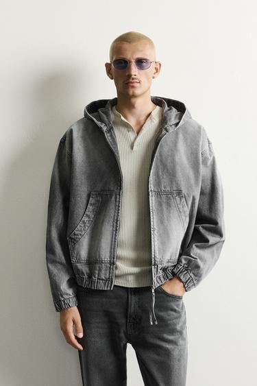 CAZADORA DENIM CAPUCHA - Gris de Zara