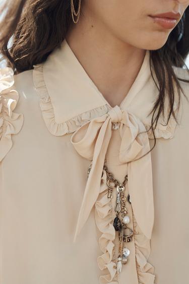 CHEMISE ROMANTIQUE À NŒUD ÉDITION LIMITÉE - Pêche de Zara - Image 4