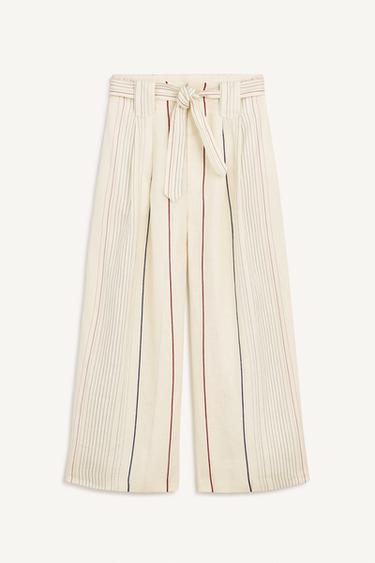 Zara STRP PANTS - Ecru / Navy