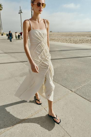 LONG DRAPED DRESS - Oyster-white by Zara - Image 3