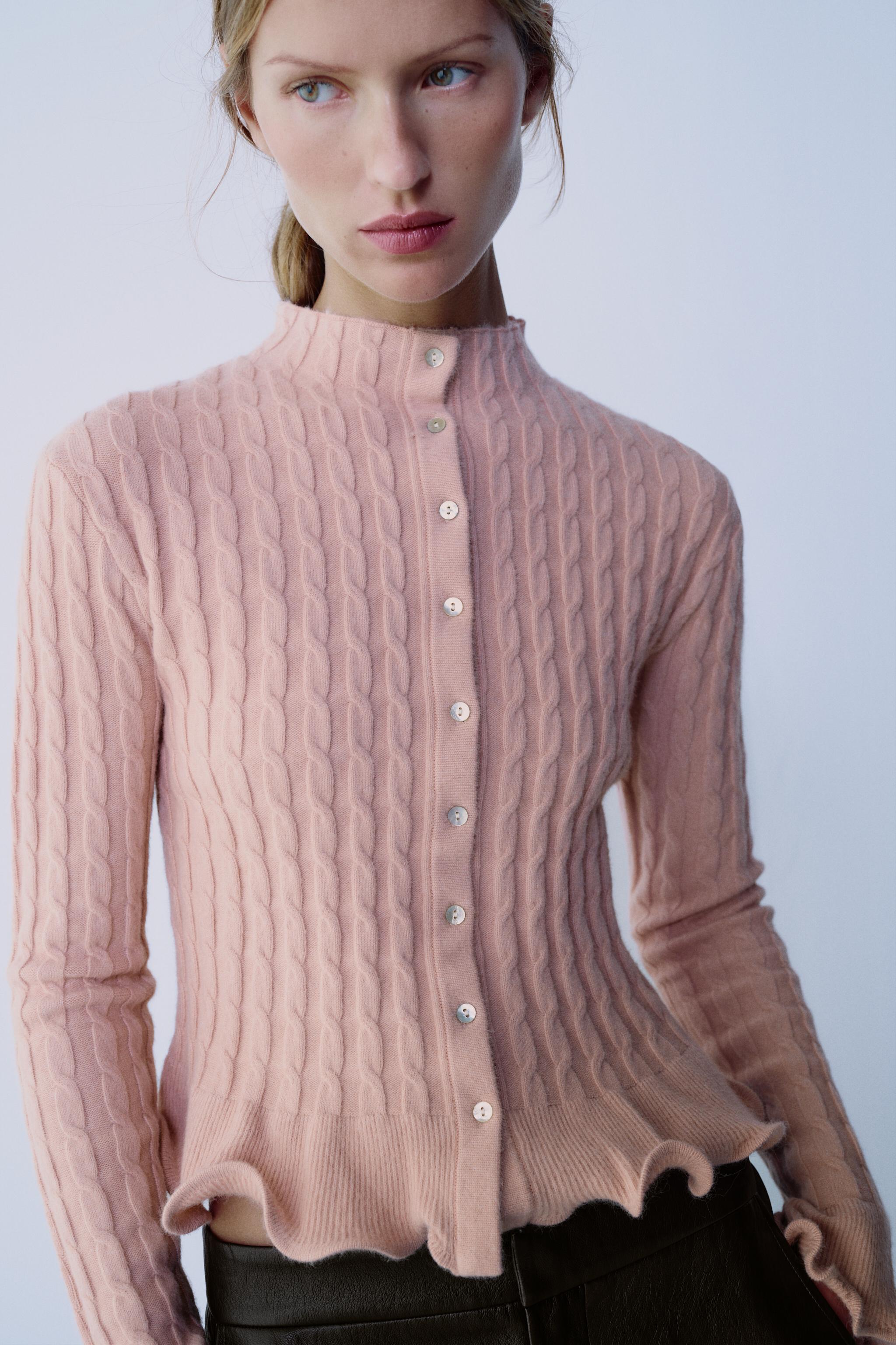 CABLE KNIT CARDIGAN WITH RUFFLES