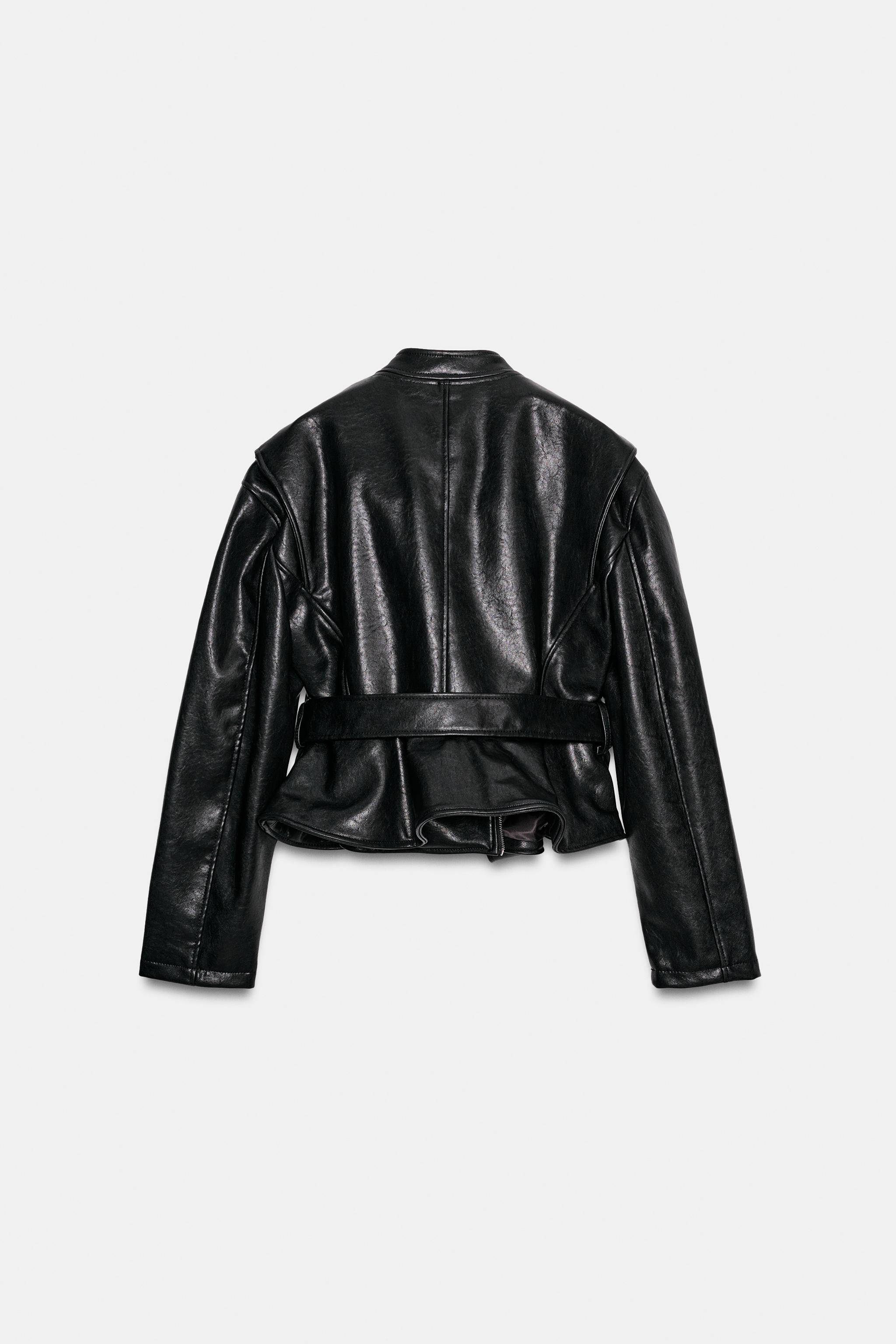 FAUX LEATHER BELTED BIKER JACKET