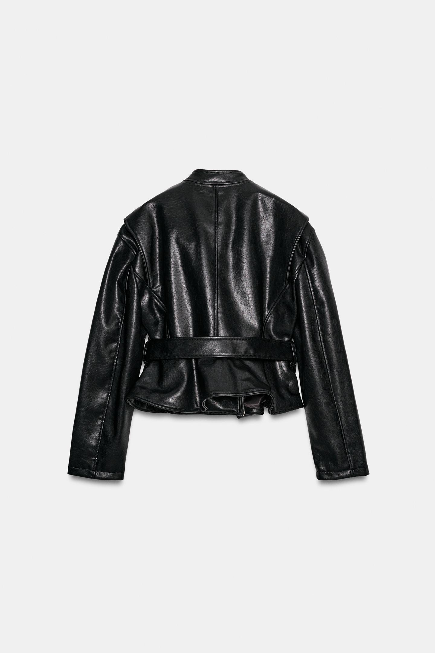 Женская куртка Zara Faux Leather Belted Biker, цвет: Чёрный — фото 7