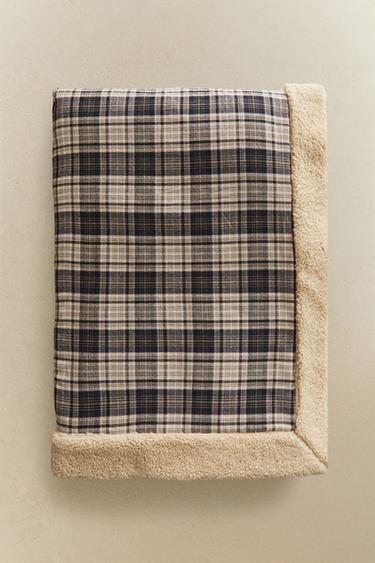 Zara CHECK FAUX FUR BLANKET - Blue