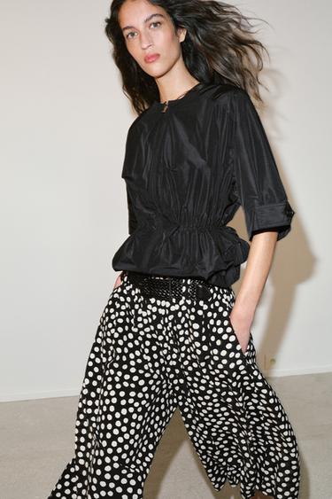 PANTALON JUPE-CULOTTE À POIS AVEC CEINTURE - Noir / Blanc de Zara - Image 3