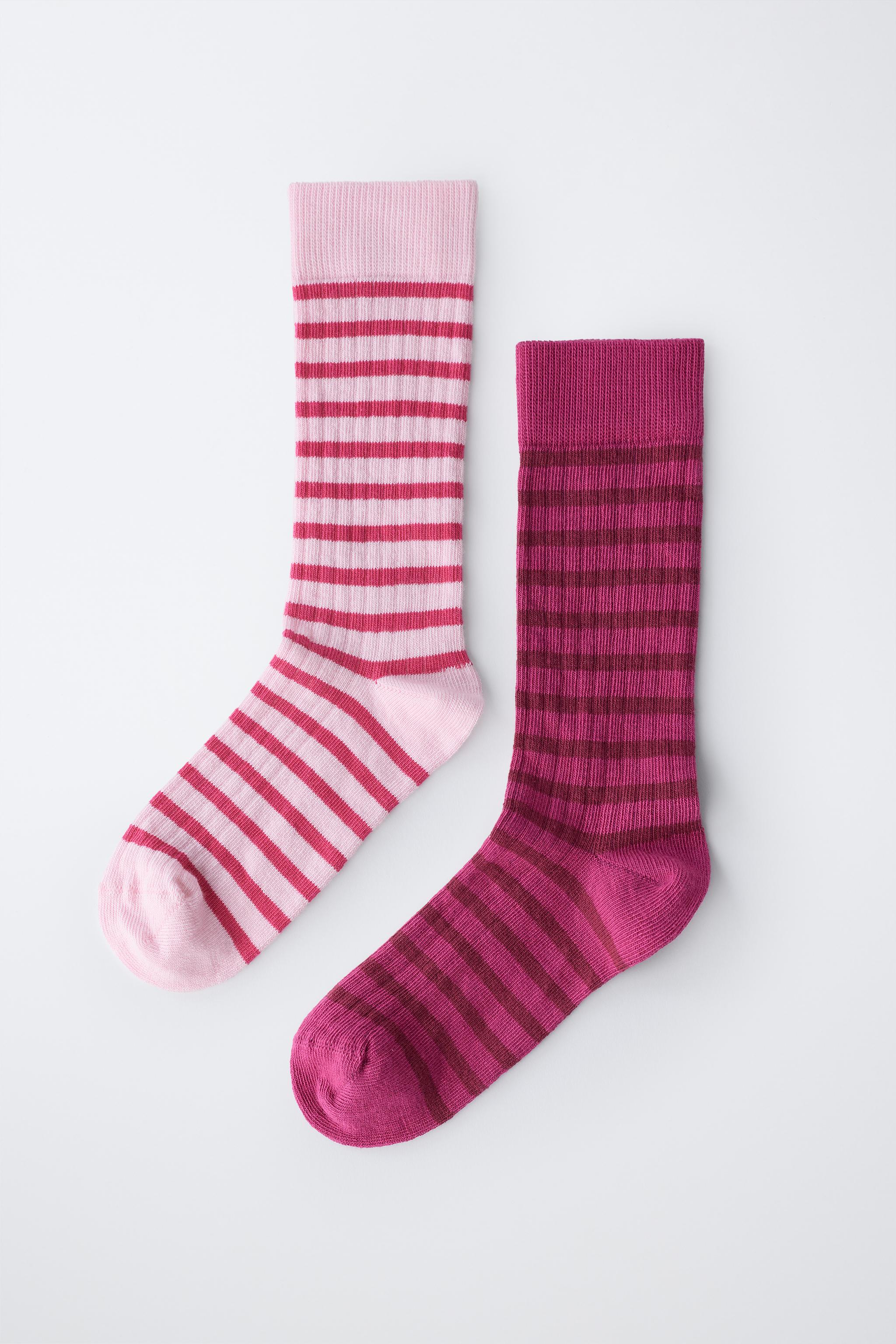 LOT DE DEUX PAIRES CHAUSSETTES MONTANTES À RAYURES