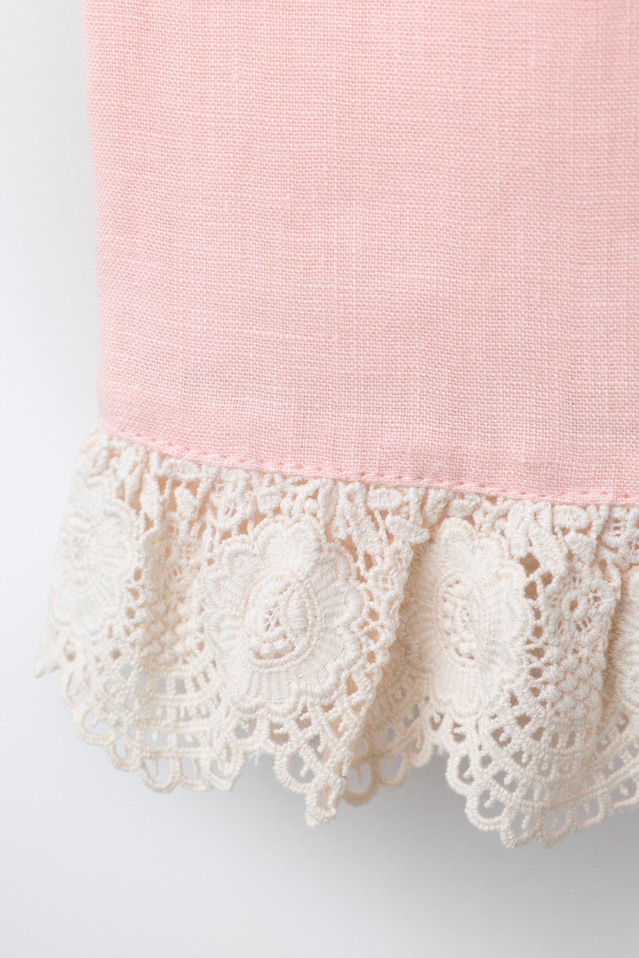 100% LINEN LACE TRIM PANTS