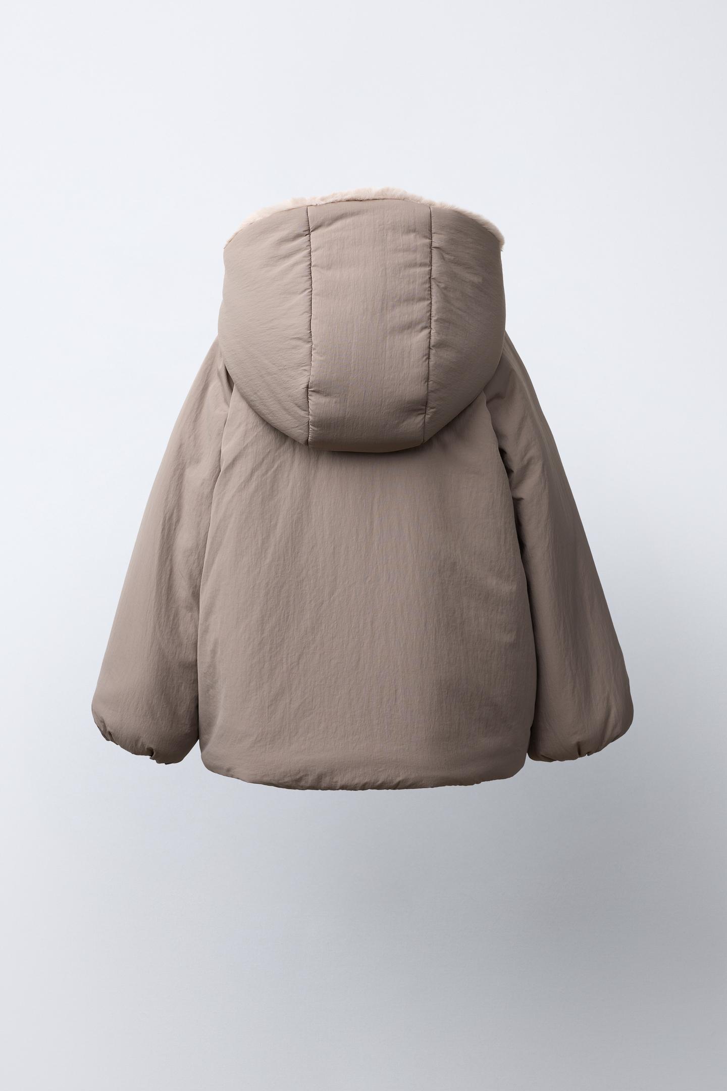 Детское пальто Zara Water-Repellent Faux-Fur, цвет: Коричневый / Серо-коричневый — фото 4
