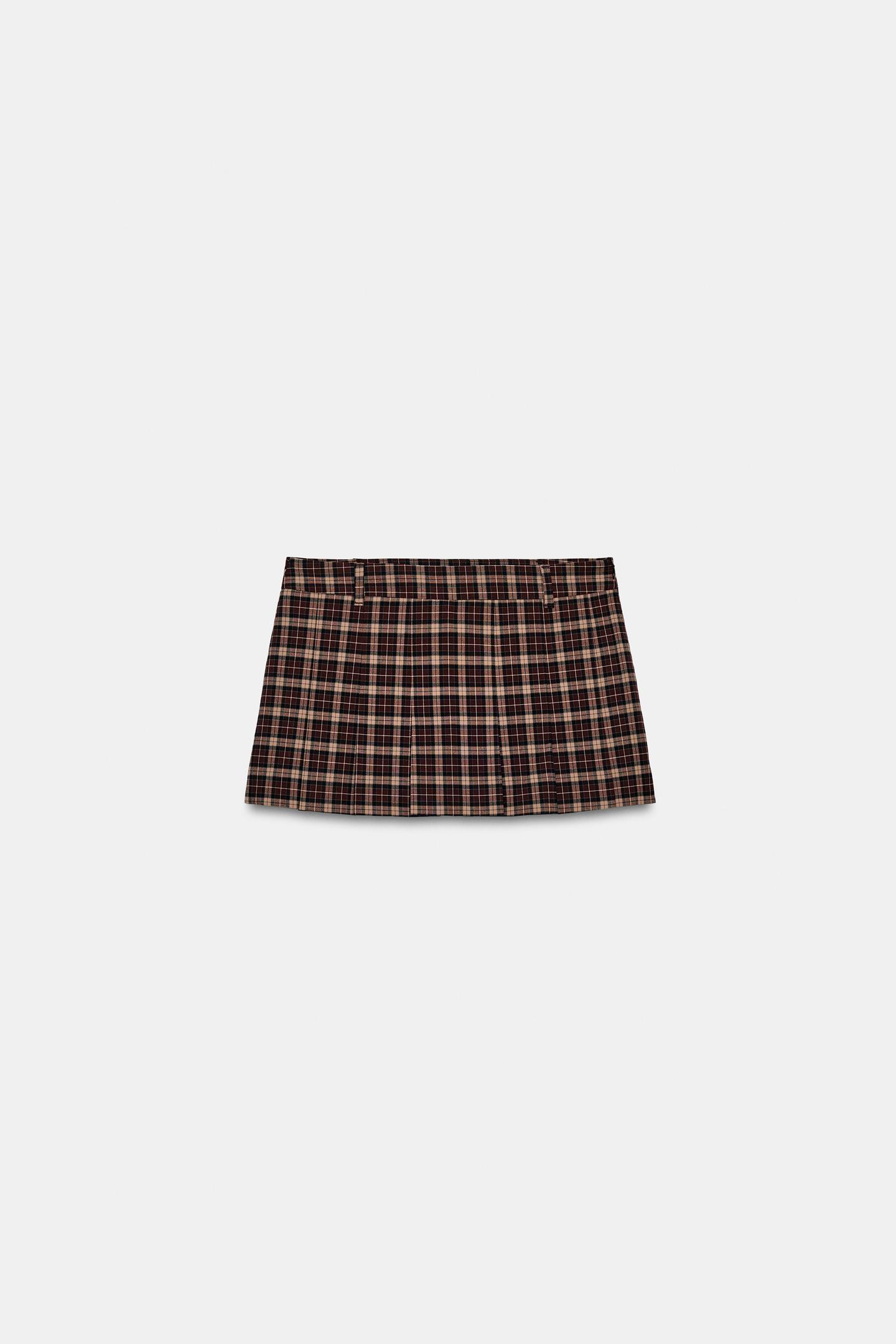 Юбка-шорты Zara Plaid Pleated Skort, цвет: Тёмно-бордовый — фото 5