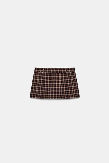 JUPE-PANTALON À PLIS PLATS ET CARREAUX - Grenat de Zara - Image 4