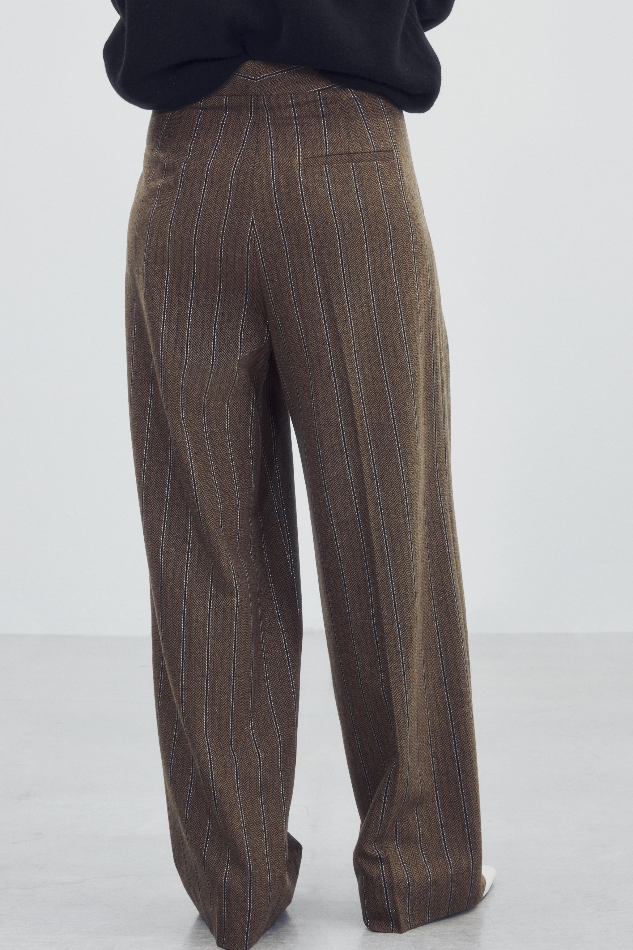ZW COLLECTION STRIPED HERRINGBONE PANTS - Ocher | ZARA United States