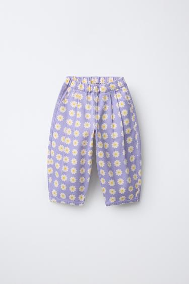 TWILL BALLOON TROUSERS WITH FLOWERS - Lilac by Zara