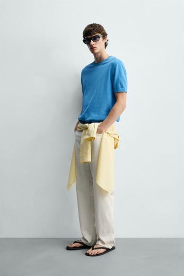 COTTON BLEND KNIT T-SHIRT - Blue by Zara - Image 3
