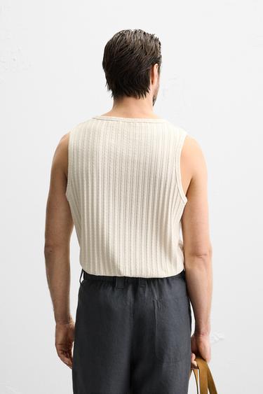 T-SHIRT DÉBARDEUR JACARD RAYURES - Écru de Zara - Image 3