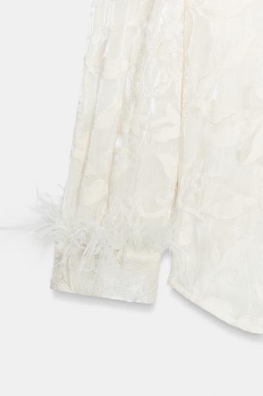 CHEMISE BRODÉE PLUMES - Écru de Zara - Image 11