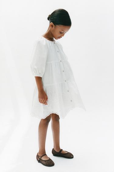 Zara EMBROIDERED FLORAL DRESS - White