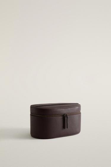 RIGID NAPPA LEATHER MAKEUP BAG — Burgundy Red 2