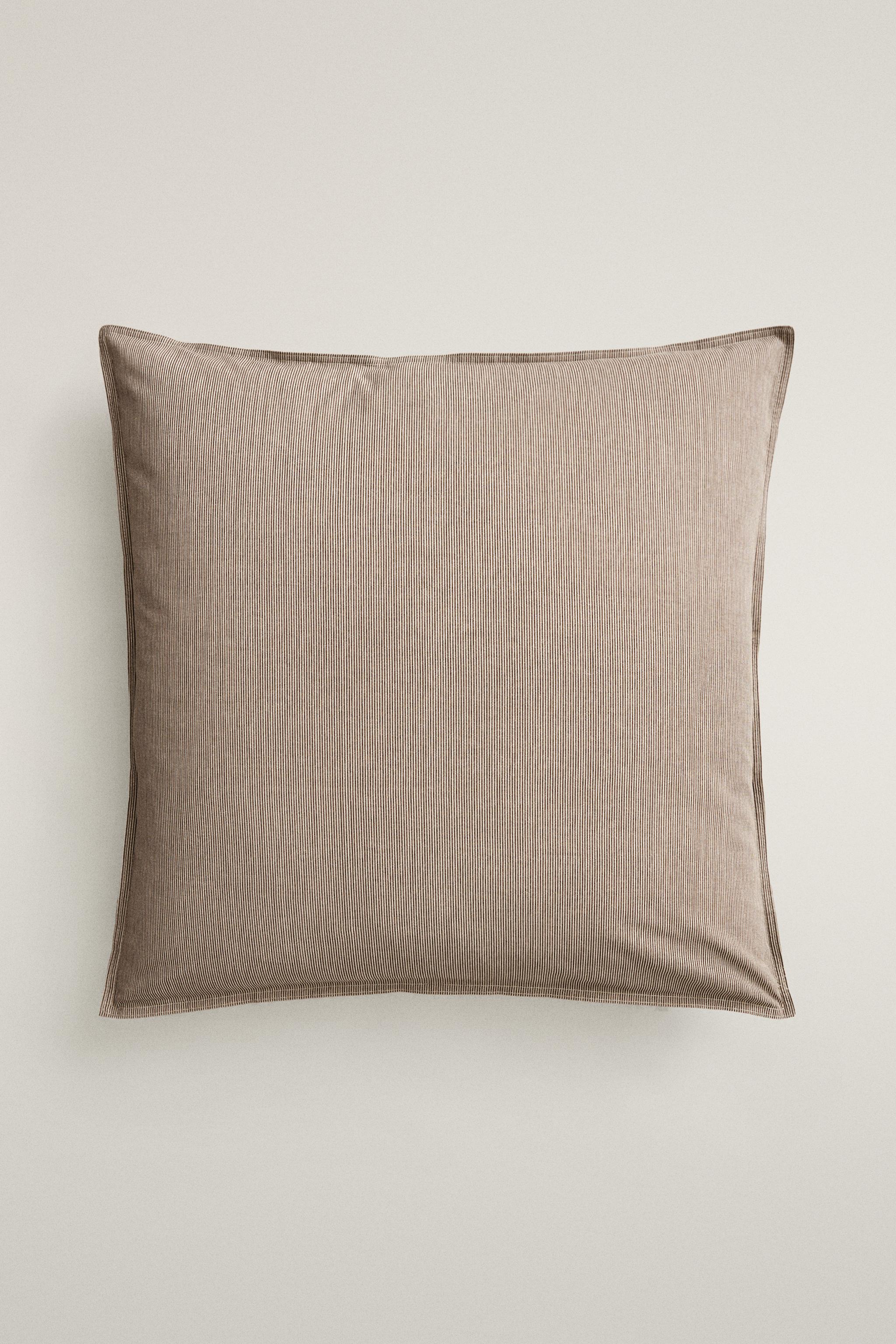 FADED STRIPED COTTON PILLOWCASE — Brown
