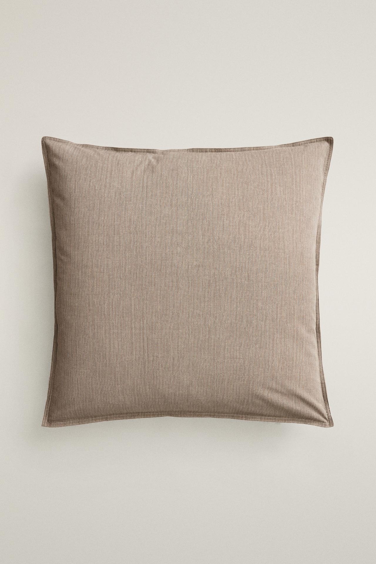 FADED STRIPED COTTON PILLOWCASE — Brown