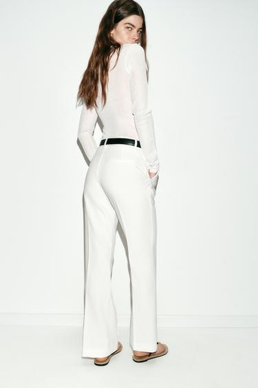 PANTALON DROIT AVEC CEINTURE - Écru de Zara - Image 3