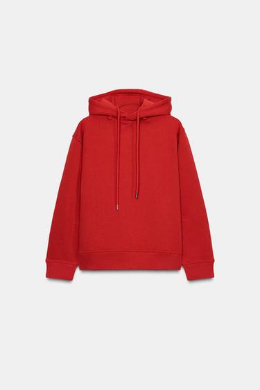 Zara OVERSIZED HOODED SWEATSHIRT - Red