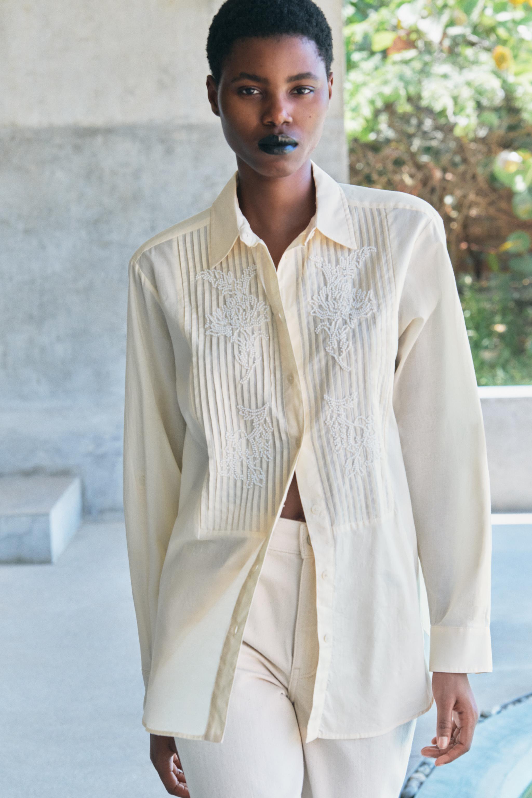 BEADED CHEST SHIRT ZW COLLECTION - Yellow | ZARA United States