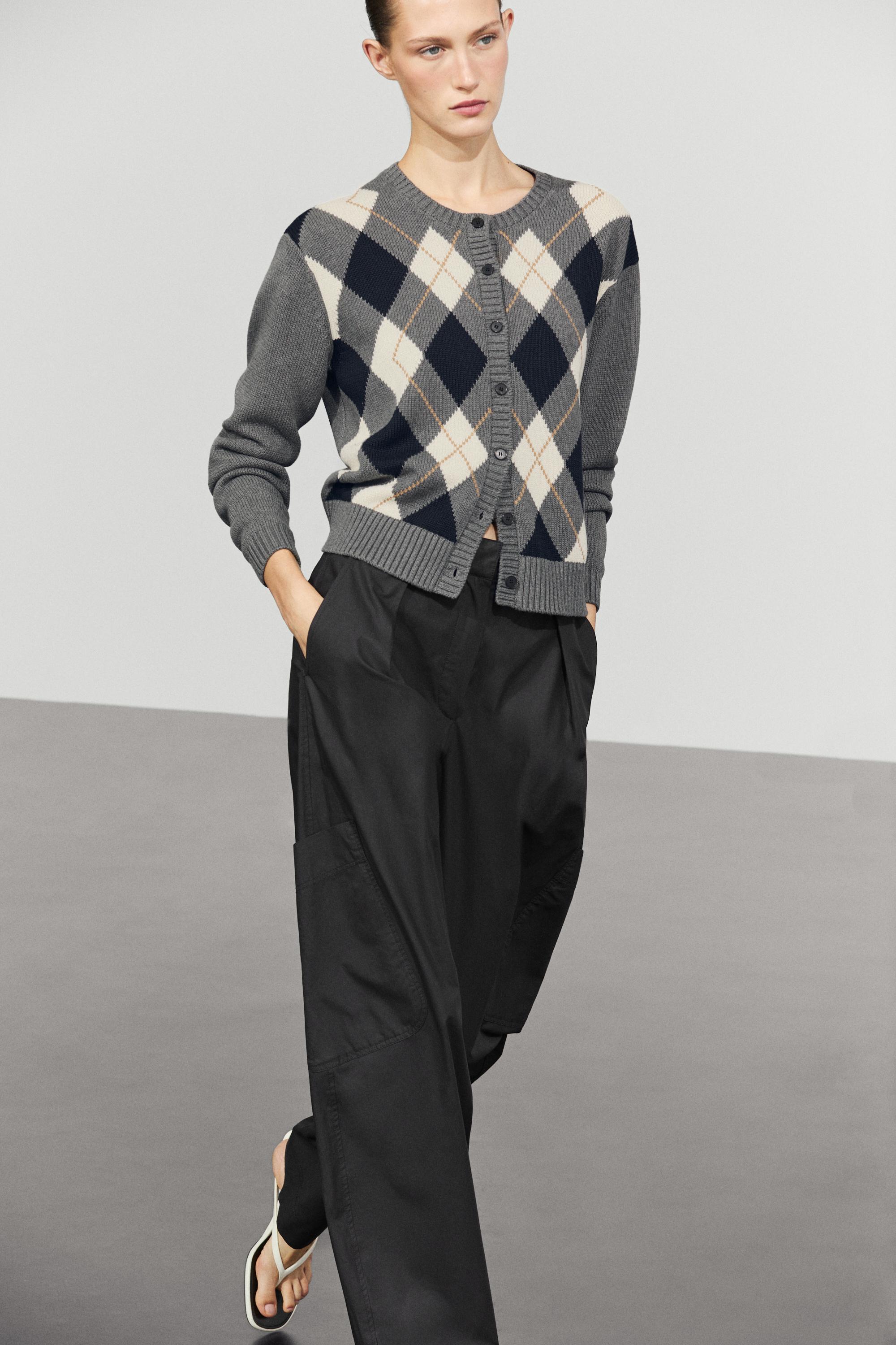 100% cotton diamond knit cardigan