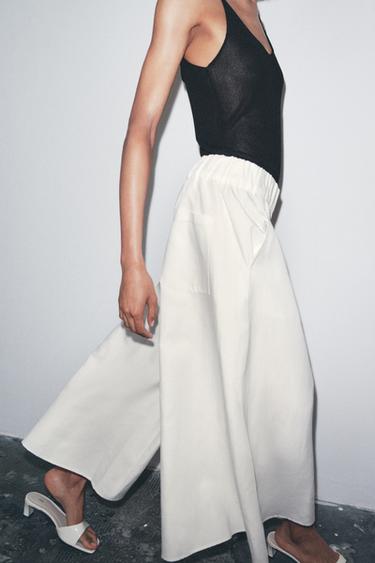 ZW COLLECTION LINEN BLEND VOLUME TROUSERS - White by Zara