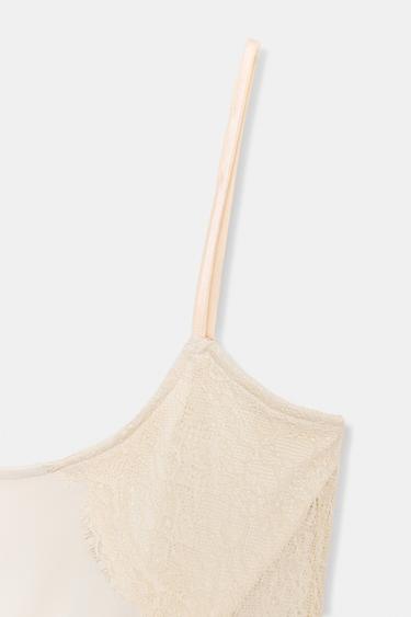 CAMISOLE TOP WITH LACE TRIM - Ecru / Beige by Zara - Image 8