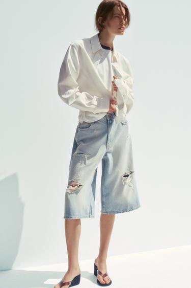 BERMUDA JORTS DENIM ROTOS TIRO MEDIO - Azul claro de Zara
