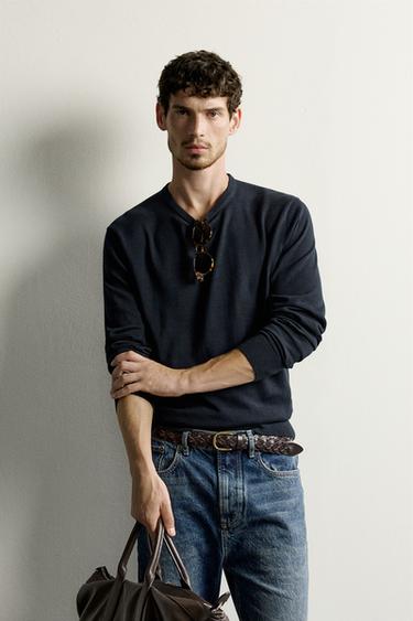 მსუბუქი ნაქსოვი მაისური ბამბანარევი - Zara-ს Dark navy